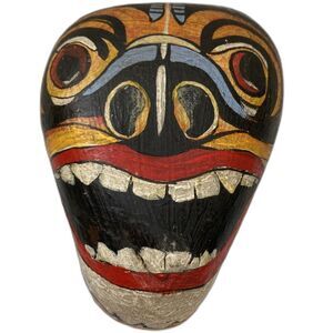 Hand Painted Indonesian Face Head Mask Paperweight Rock 5 x 3.5 x 1.5 inches
